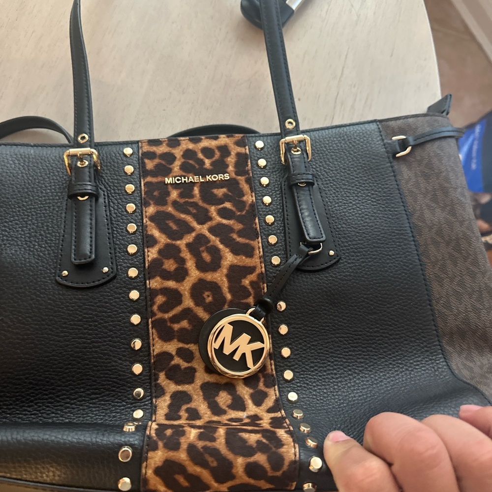 Michael Kors Black and Brown Leopard Tote